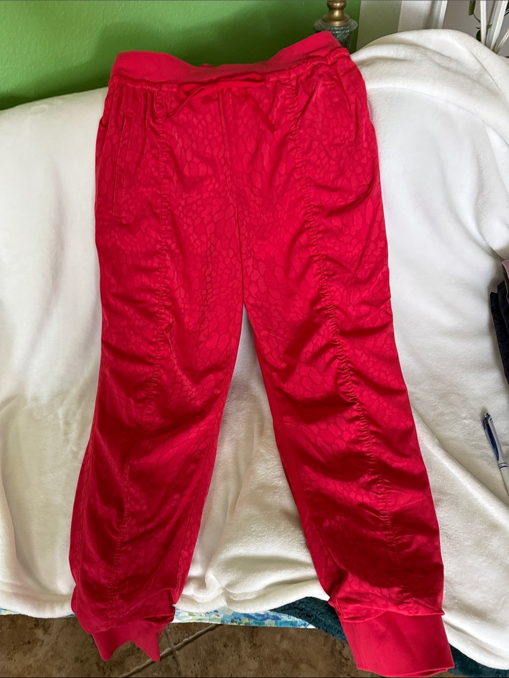 Athleta Bright Red Ruched Track Joggers